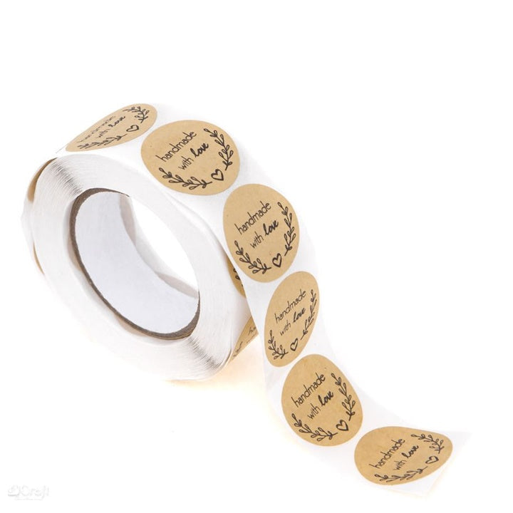 Handmade with Love Stickers on a Roll, Brown, 500 pcs