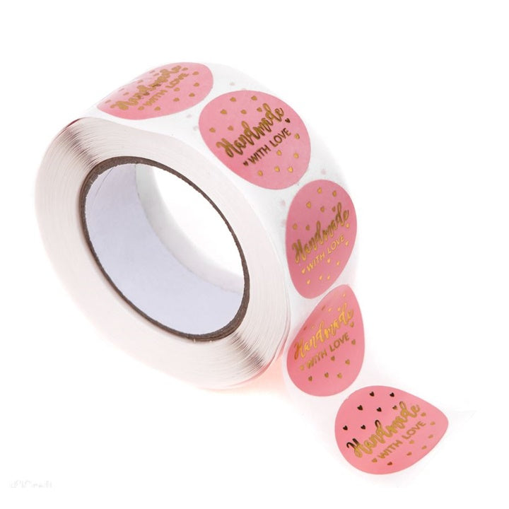 Handmade with Love Stickers on a Roll, Pink, 500 pcs