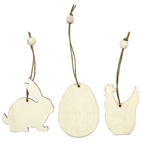 Hanging Wooden Ornaments, Set of 9, Rabbit, Egg, Chicken