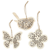 Hanging Wooden Ornaments with String - Set of 3