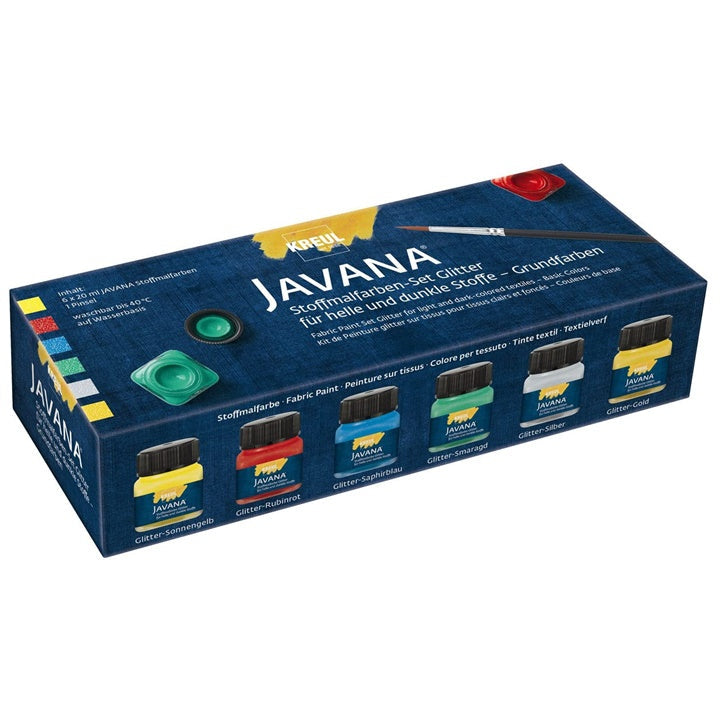 JAVANA KREUL Glitter Fabric Paint Set, Basic Colors, 6 pcs