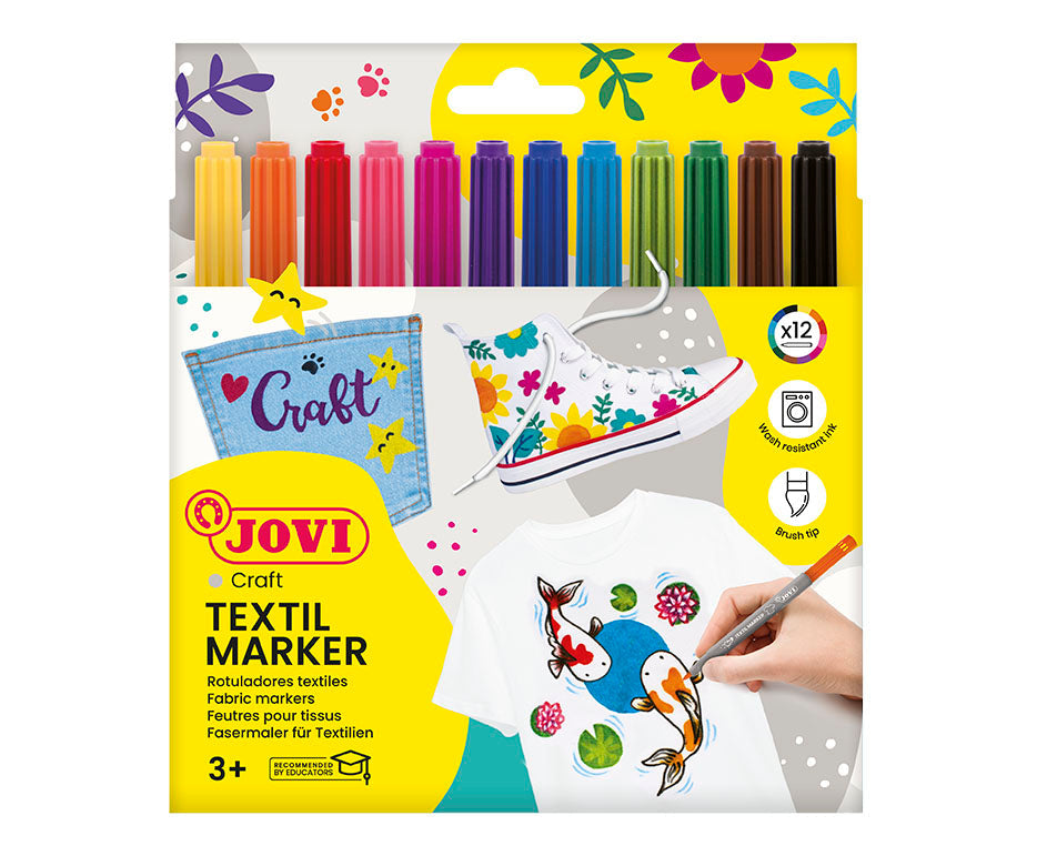 JOVI Jovidecor Fabric Markers with Brush Tip, Set of 12