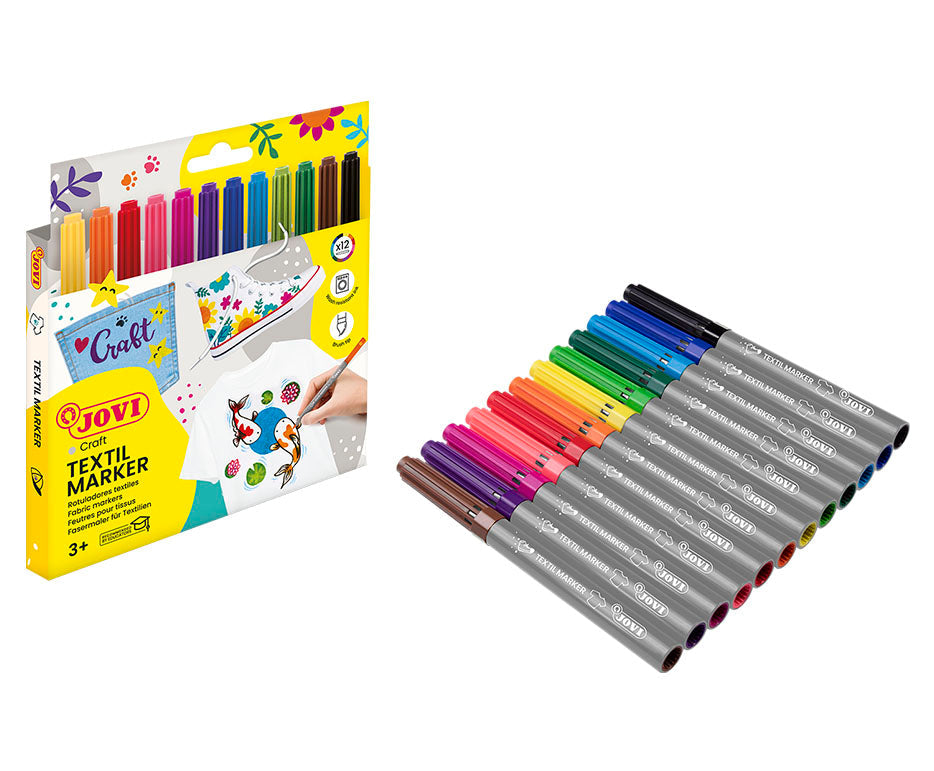 JOVI Jovidecor Fabric Markers with Brush Tip, Set of 12