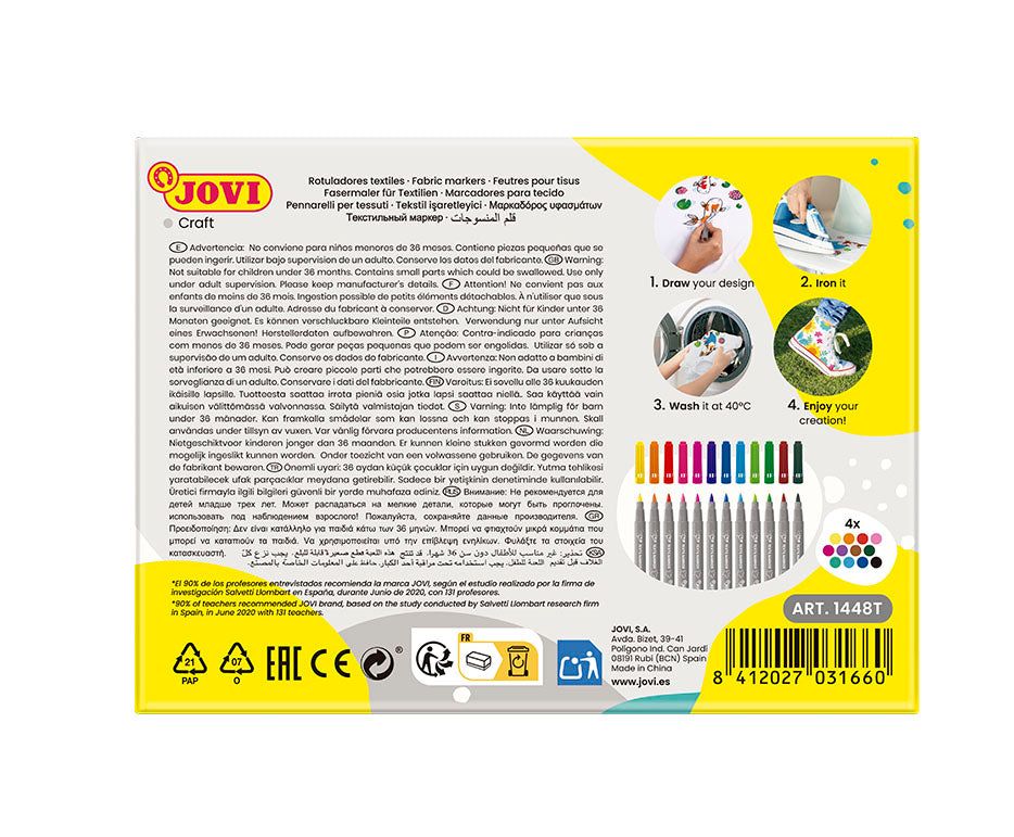 JOVI Jovidecor Textil Fabric Markers with Brush Tip – Set of 48 / 12 Colors