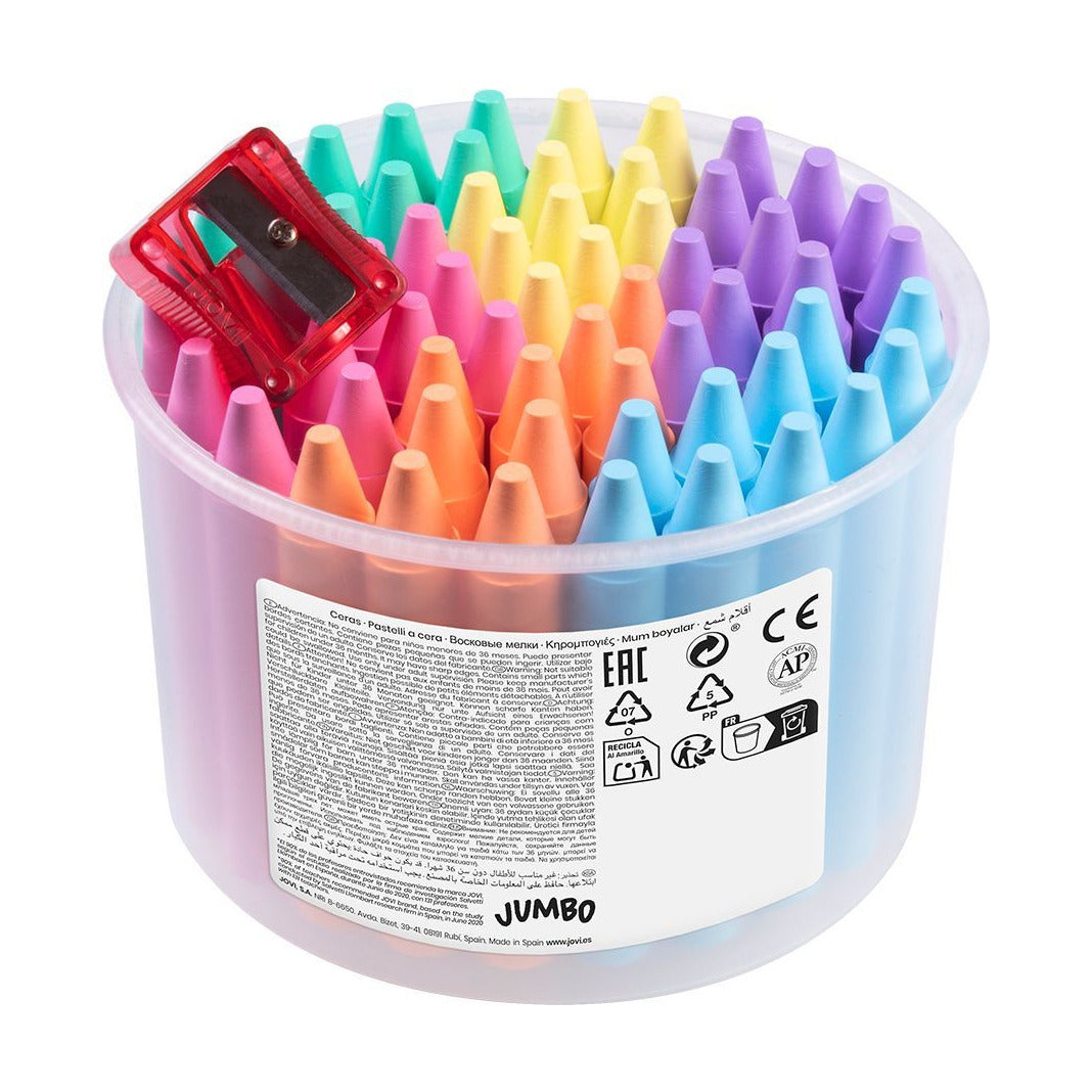JOVI Jumbo Round Wax Crayons, Pastel Colors, Set of 60 with Sharpener