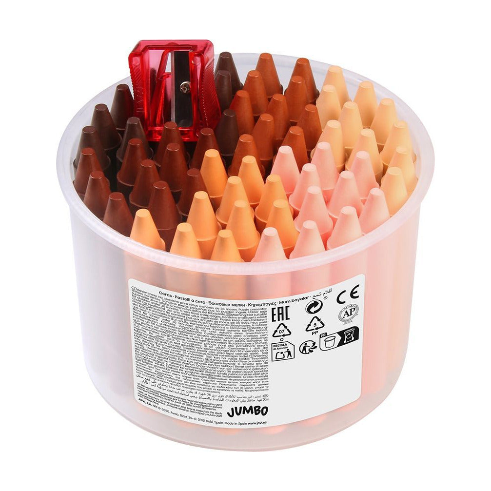 JOVI Jumbo Round Wax Crayons, Skin Tones, Set of 60 with Sharpener