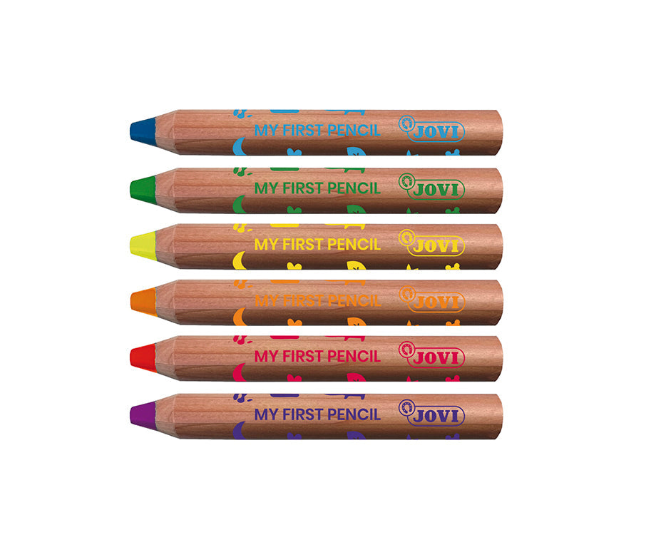 JOVI My First 4-in-1 Multi-Purpose Round Colored Pencils - Set of 6 with Sharpener
