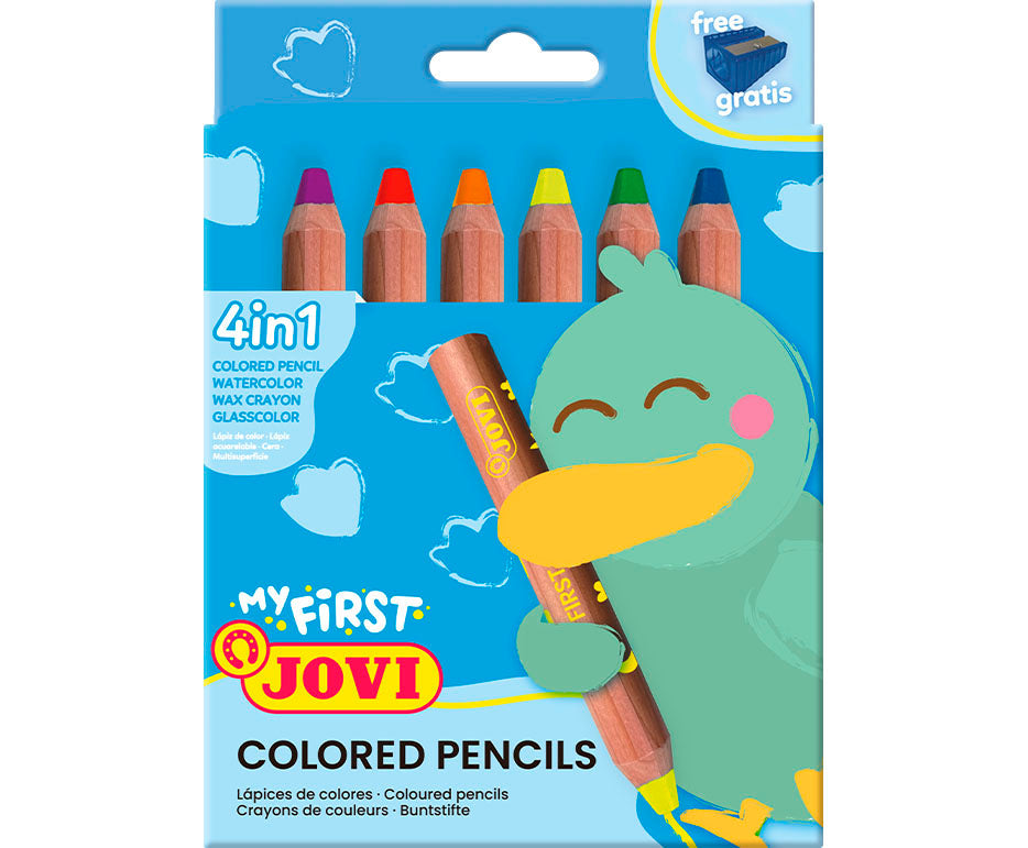 JOVI My First 4-in-1 Multi-Purpose Round Colored Pencils - Set of 6 with Sharpener