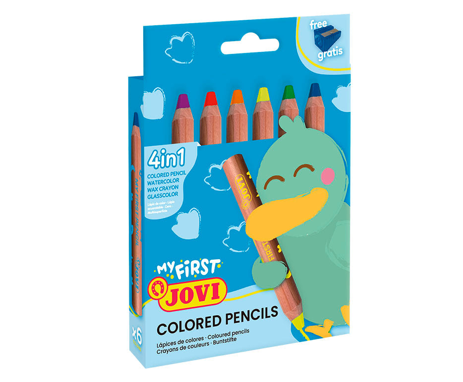JOVI My First 4-in-1 Multi-Purpose Round Colored Pencils - Set of 6 with Sharpener