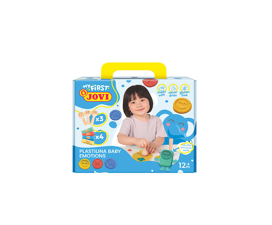 Jovi My First Soft Natural Modeling Clay, 4 x 38 g + 3 Wooden Emotions Stamps