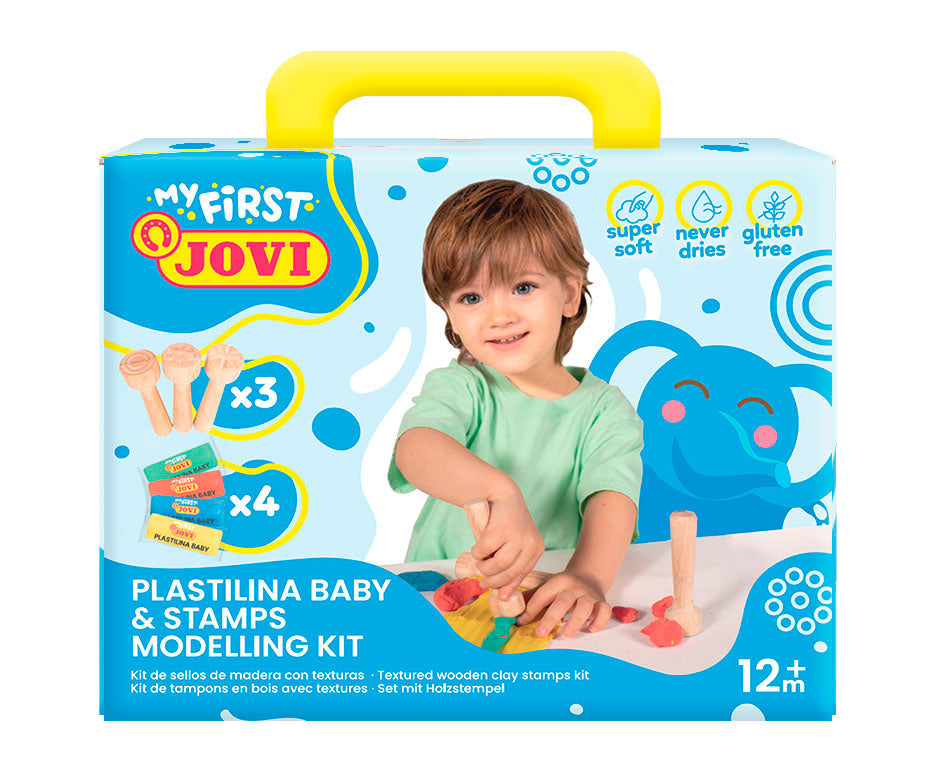 JOVI My First Soft Natural Modeling Clay, 4 x 38 g – + 3 wooden stamps