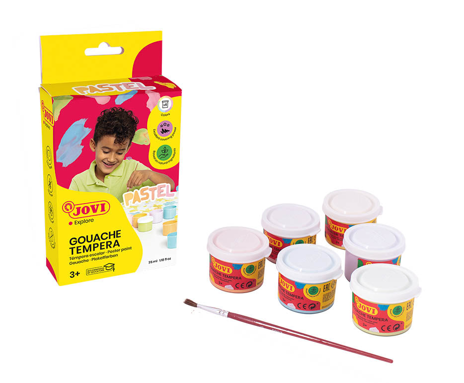 JOVI Premium Pastel Tempera Paints 6 x 35 ml with Brush