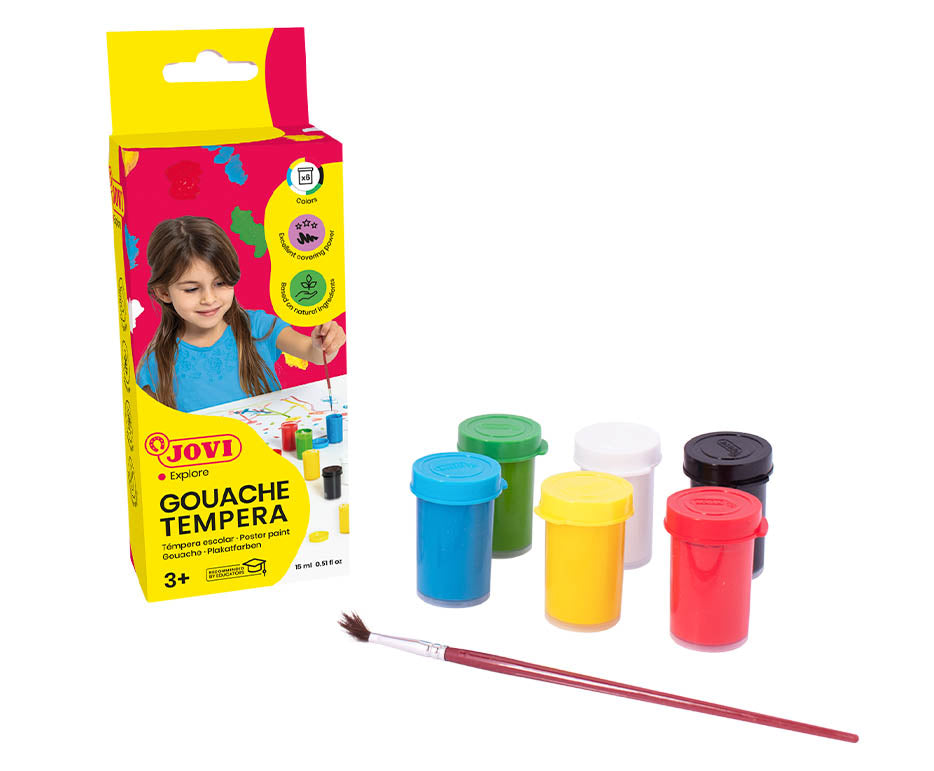 JOVI Premium Tempera Paints, 6 x 15 ml, with Brush