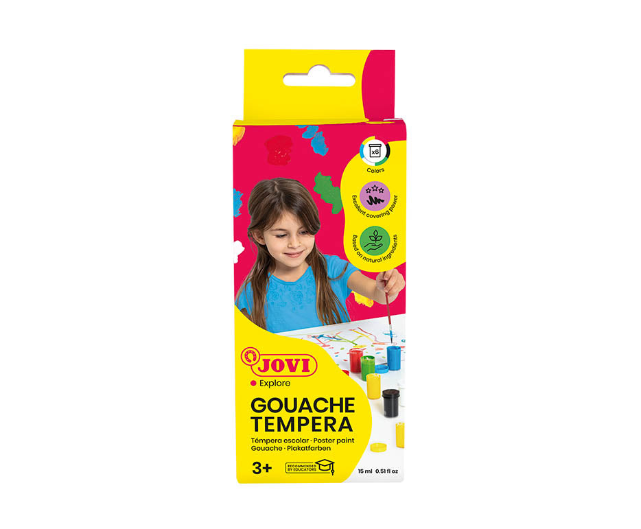 JOVI Premium Tempera Paints, 6 x 15 ml, with Brush