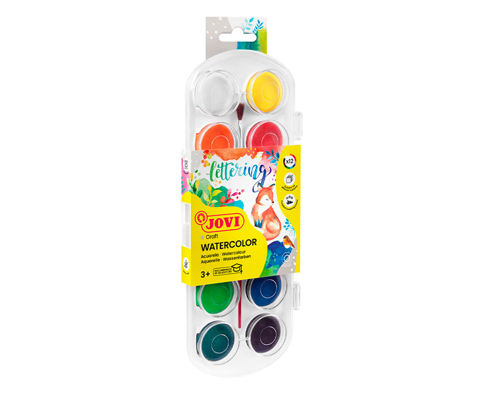 JOVI Watercolor Paint Set 30 mm - 12 pcs with Brush