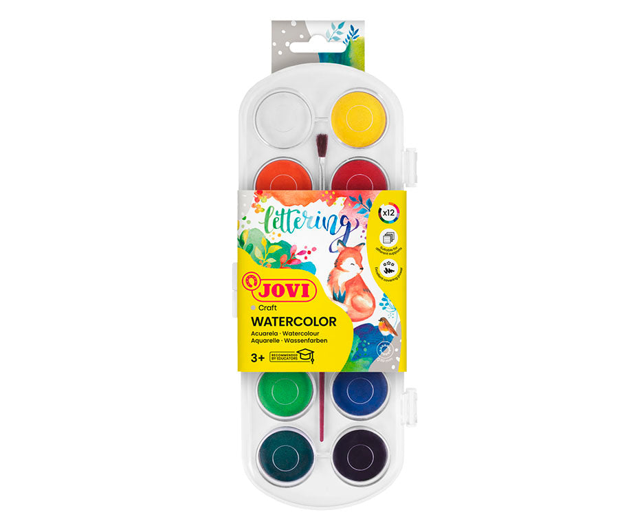 JOVI Watercolor Paint Set 30 mm - 12 pcs with Brush