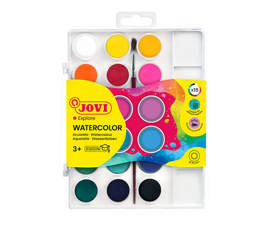 JOVI Watercolor Pans 22 mm - 18 pcs with Brush