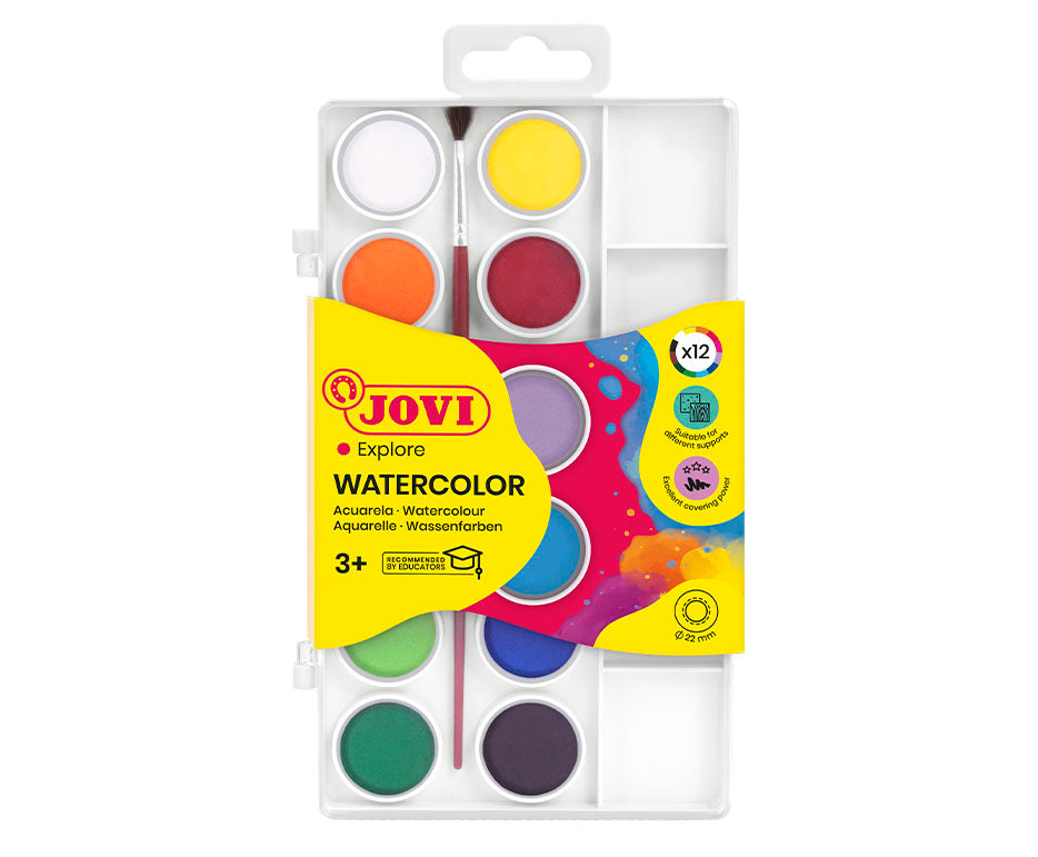 JOVI Watercolors, 22 mm Diameter, Set of 12 with Brush