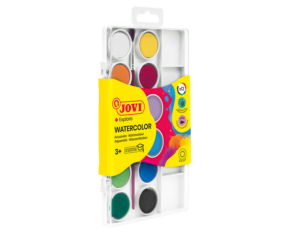 JOVI Watercolors, 22 mm Diameter, Set of 12 with Brush