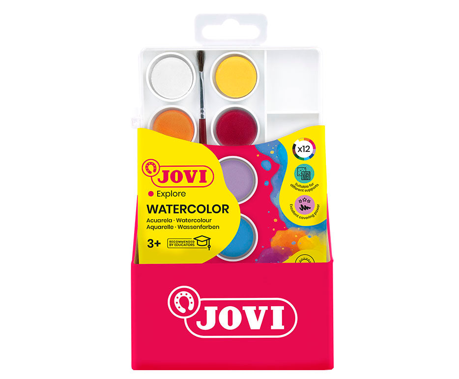 JOVI Watercolors, 22 mm Diameter, Set of 12 with Brush