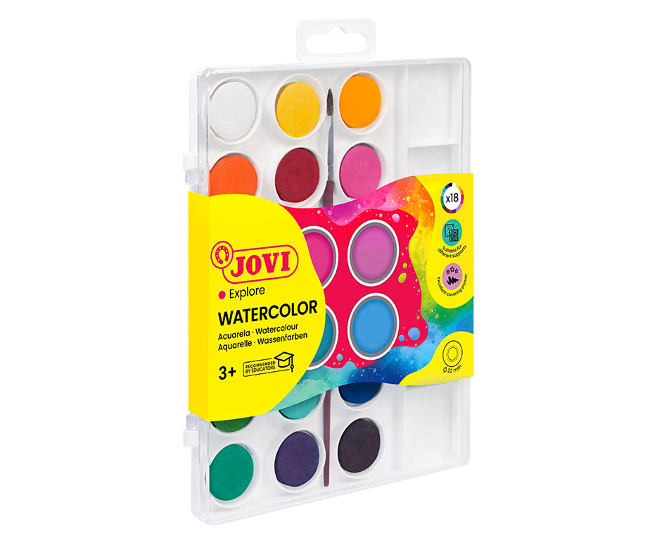 JOVI Watercolors in 22 mm Pans, 18 pcs, with Brush