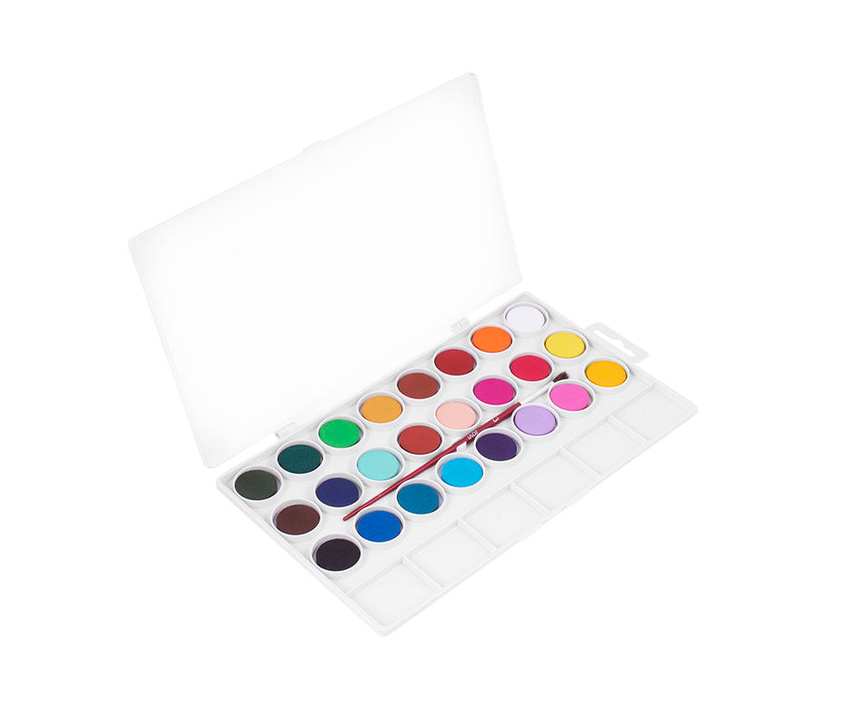 JOVI Watercolors, Set of 24, with Brush (22 mm Diameter)