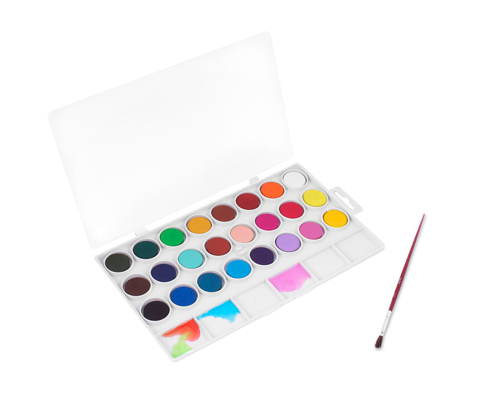 JOVI Watercolors, Set of 24, with Brush (22 mm Diameter)