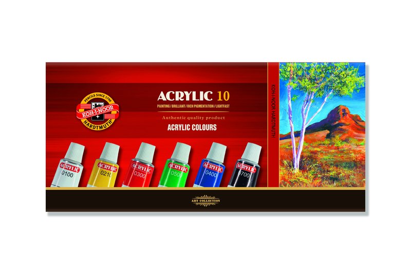 Комплект акрилни бои KOH-I-NOOR - 10 x 16 ml — изображение 1