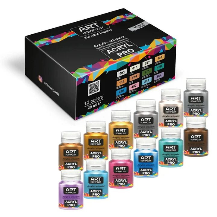 Комплект акрилни бои с металик ACRYL PRO Composite 12x20 ml — изображение 1