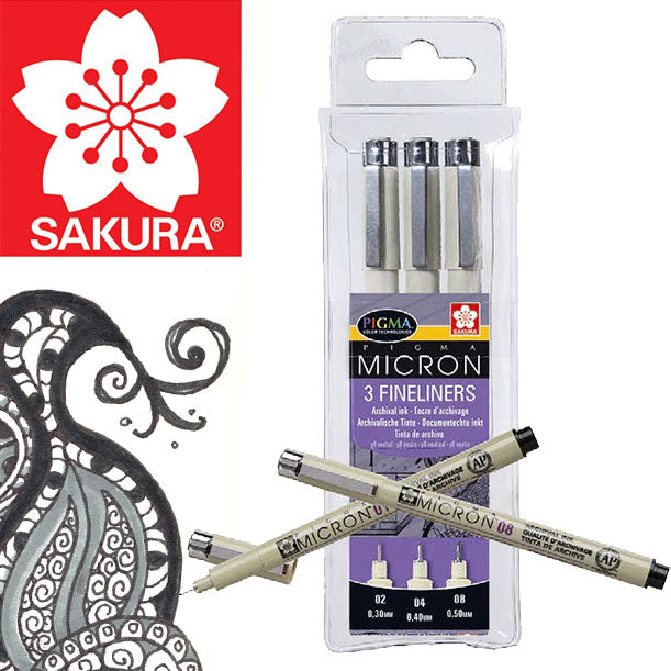 Комплект флумастери за техническо чертане SAKURA Pigma Micron - 3 броя — изображение 1