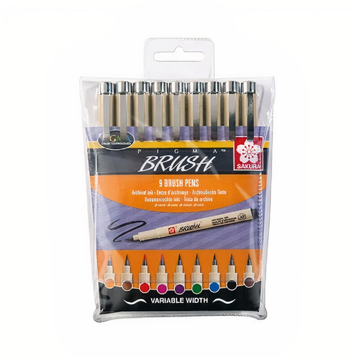 Комплект художествени фулмастри SAKURA Pigma Brush - 9 бр. — изображение 1
