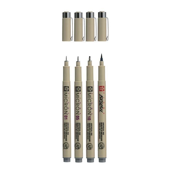 Комплект технически химикалки Sakura Pigma Micron 3 fineliners a brush pen — изображение 2