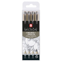 Комплект технически химикалки Sakura Pigma Micron 3 fineliners a brush pen — изображение 1