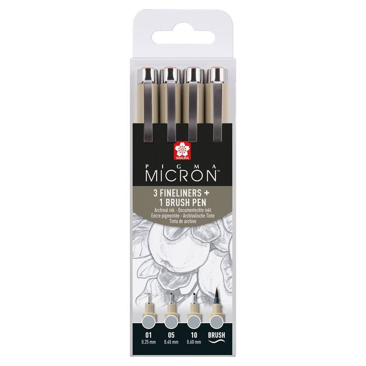 Комплект технически химикалки Sakura Pigma Micron 3 fineliners a brush pen — изображение 1