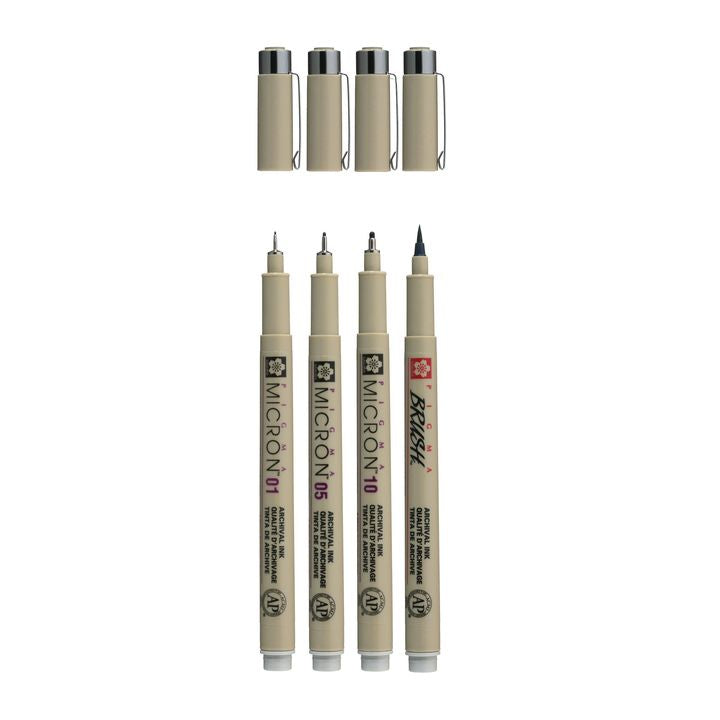 Комплект технически химикалки Sakura Pigma Micron 3 fineliners a brush pen — изображение 2