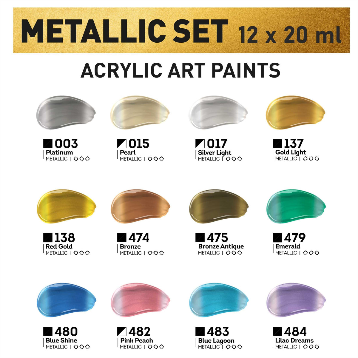 Kompozit ACRYL PRO Metallic Acrylic Paint Set, 12 x 20 ml