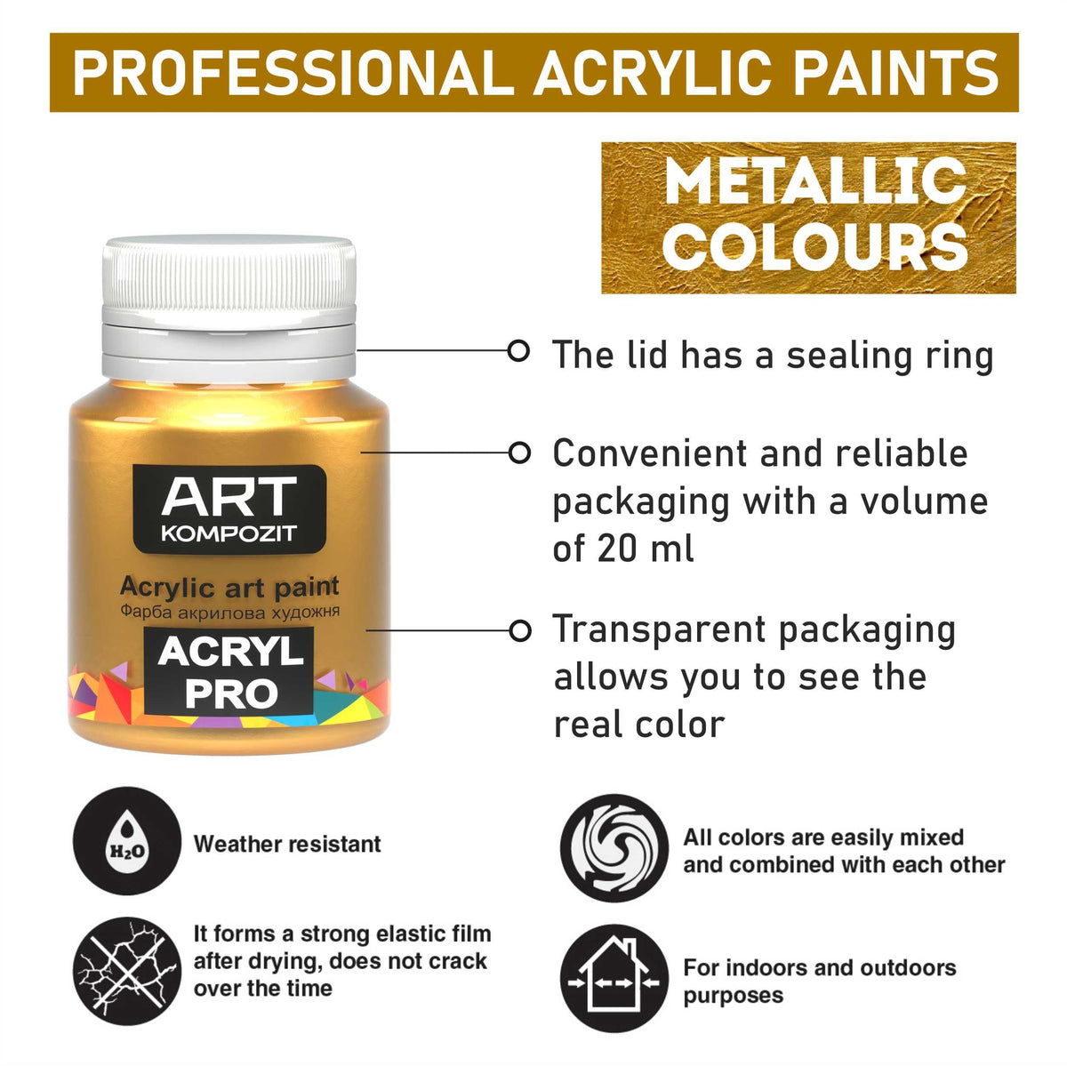 Kompozit ACRYL PRO Metallic Acrylic Paint Set, 6 x 20 ml