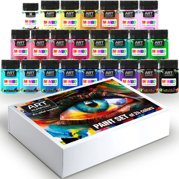 Kompozit МАМВО Fabric and Leather Acrylic Paints Set, 24х50 ml — image 1