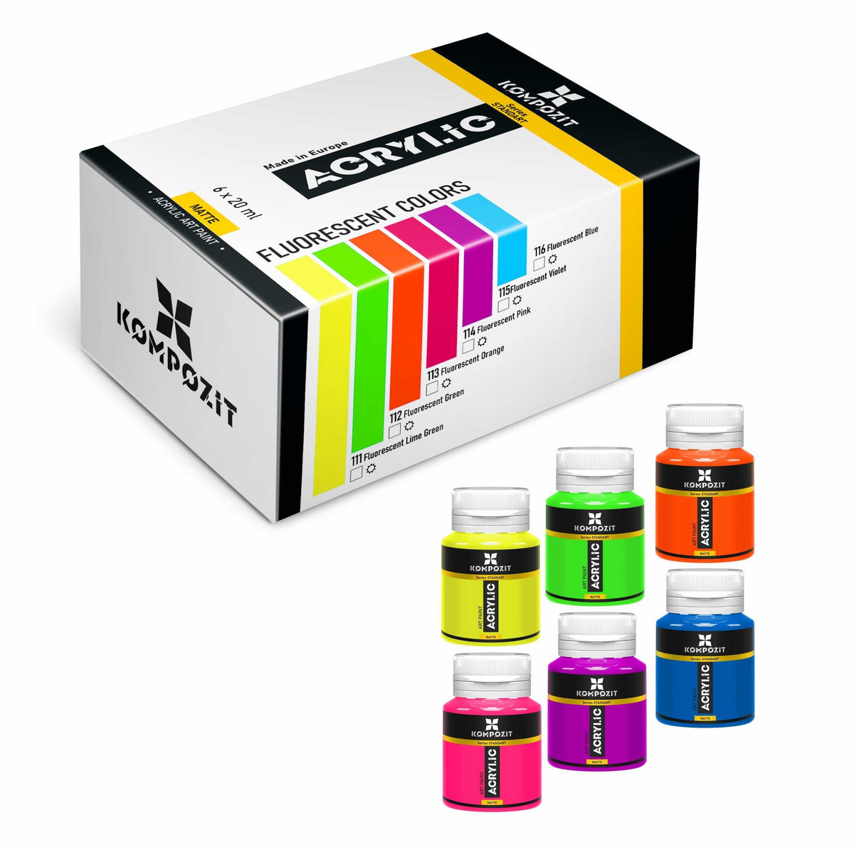 Kompozit STANDART Fluorescent Acrylic Paint Set, 6 x 20 ml