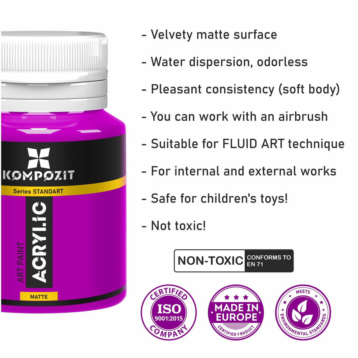 Kompozit STANDART Fluorescent Acrylic Paint Set, 6 x 20 ml