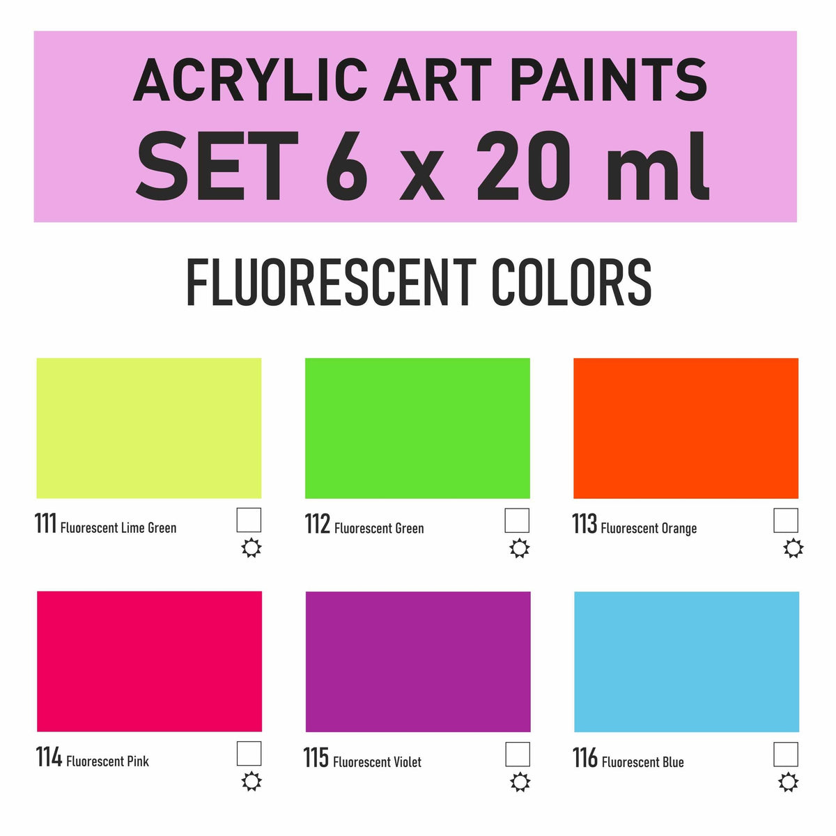 Kompozit STANDART Fluorescent Acrylic Paint Set, 6 x 20 ml