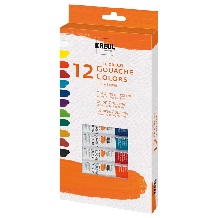 KREUL el Greco Gouache Paint Set of 12 x 12 ml in Tubes