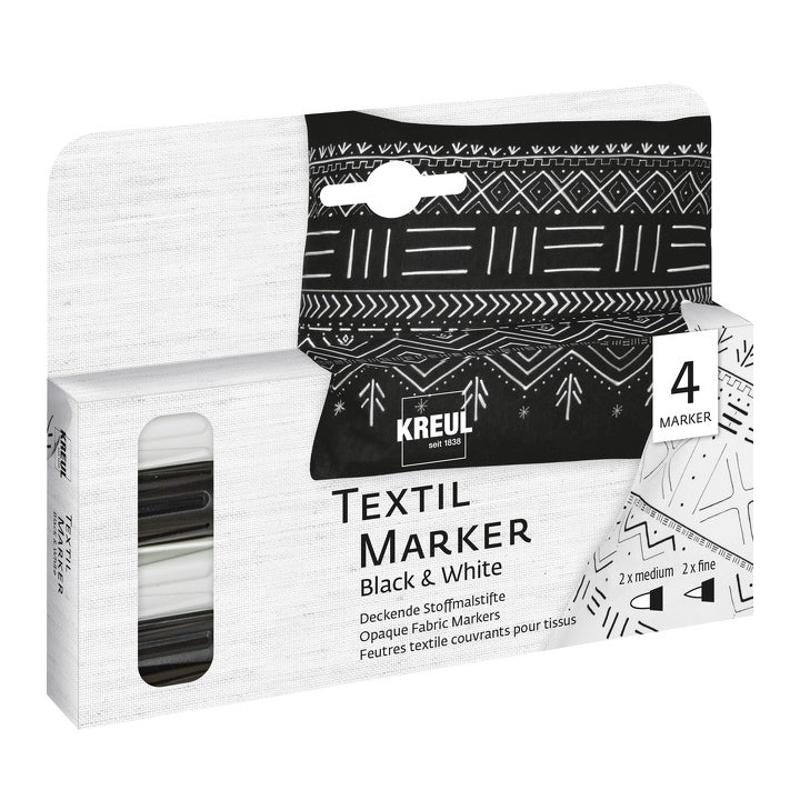 KREUL Fabric Markers Black and White Set of 4