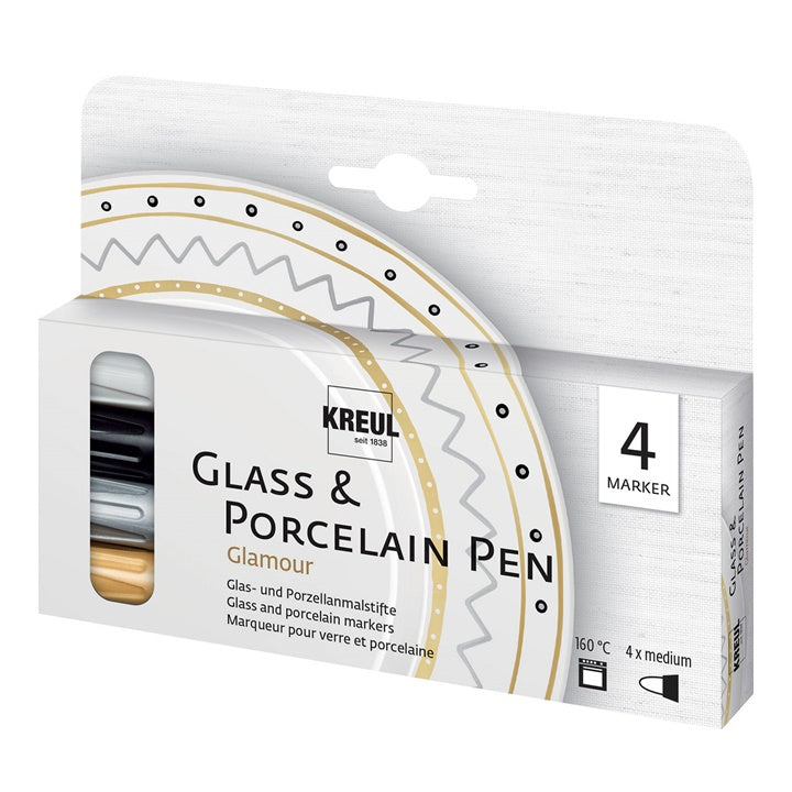 KREUL Glamour Glass and Porcelain Markers, Set of 4