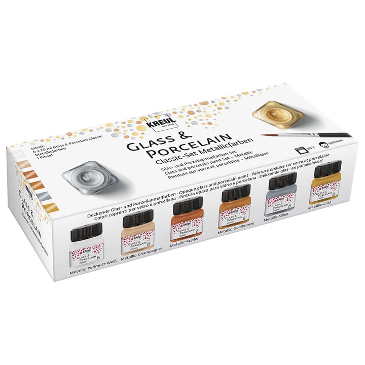 KREUL Glass Paints and Porcelain Set, Metallic, 6 x 20 ml
