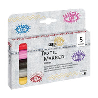 KREUL Glitter Fabric Paint Pens, Set of 5