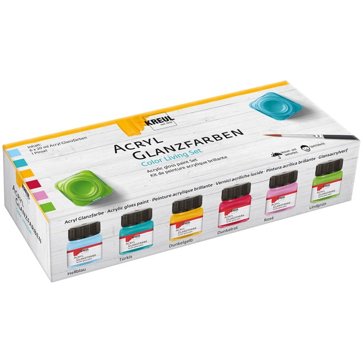 KREUL Gloss Acrylic Paint Set, 6 x 20 ml + Brush — image 2