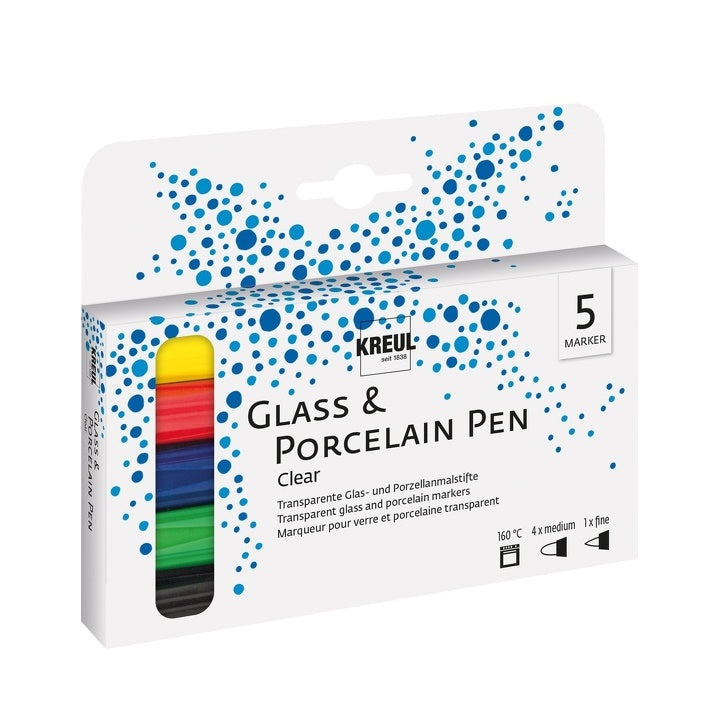 Set of KREUL Hobby Line Markers for Porcelain and Glass, Set of 5