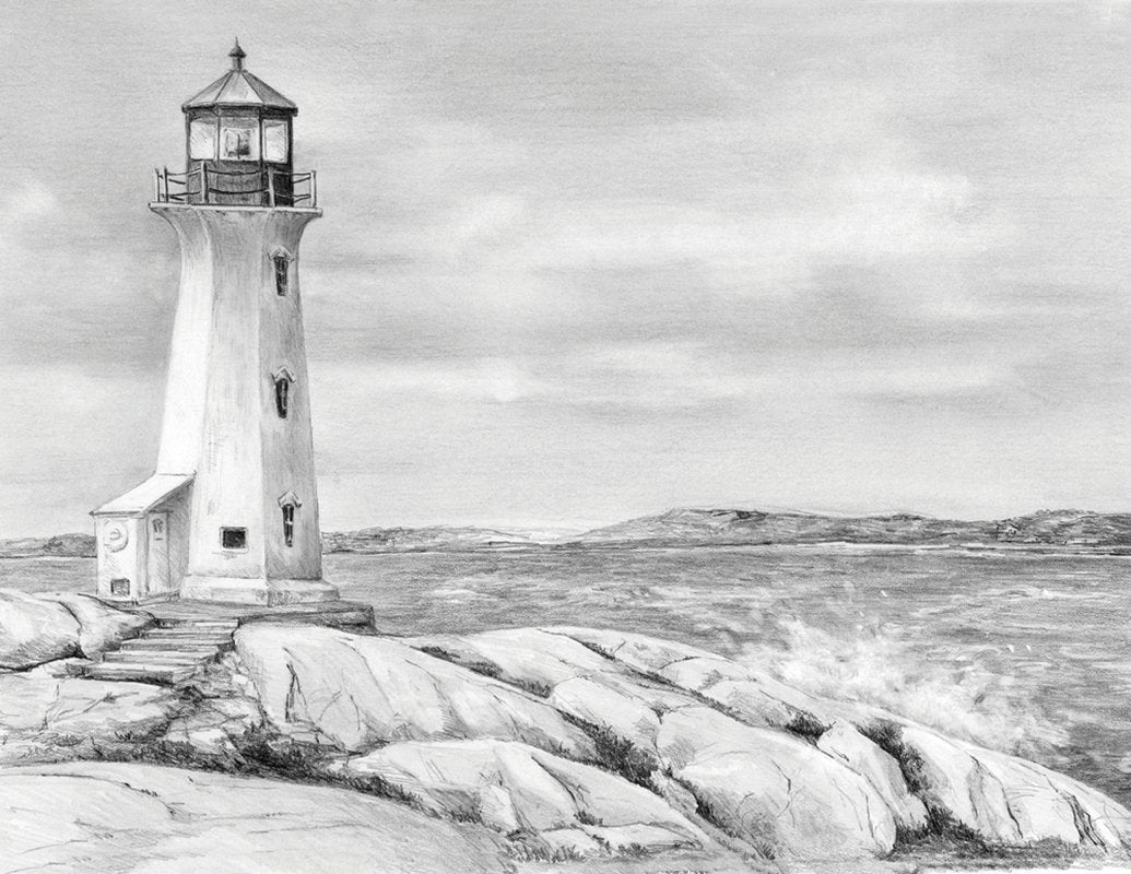 Lighthouse, 6 Pencils, 3H, H, HB, 2B, 5B, 6B, Pre-Drawn Picture, Eraser and Sharpener, 22x28