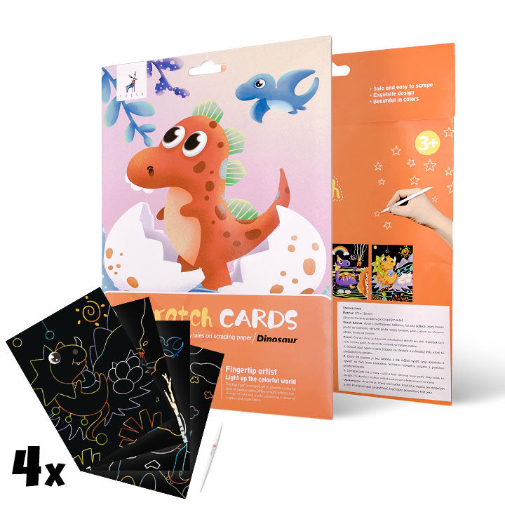 Magical Scratch-Art Pictures for Kids, Small Dinosaur, 4 pcs